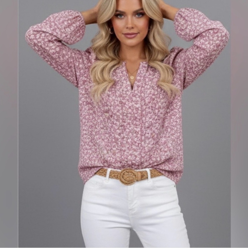 Boho Floral V-Neck Long Sleeve Blouse - Picture 4 of 9